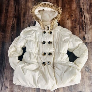 White Lined Button-Up Very Warm  Puffer Jacket W/Hood by Velvet Chic Youth 10/12 - Picture 1 of 8