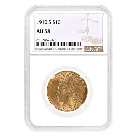 1910 S $10 Indian Head Gold Eagle Coin NGC AU 58 Cover