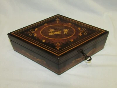 RARE BOITE EN MARQUETERIE DECOR D'AMOURS Travail de maitrise 19ème marquetry box - Photo 1/4