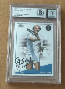 STAN SMITH SIGNED 2021 TOPPS CHROME AUTO GRADE 10 BECKETT BAS TENNIS - Picture 1 of 2