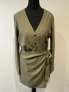 Mango MNG Dress Women’s Size S Small Uk 8 Khaki Green Wrap - New With Tags - Picture 1 of 11