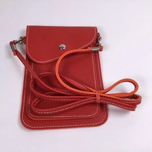 Over The Shoulder Strap Hand Snap Purse Bag Red With Orange Faux Leather - Picture 1 of 11