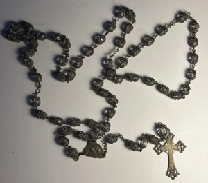 Antike viktorianische Glas Bronze Perlenkappe filigran Roma Rosenkranz Italien - Bild 1 von 10