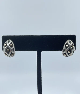 James Avery Sterling Silver and 14K Gold Earrings Spanish Lattice retired 5/8" - Image 1 of 4