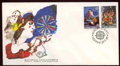 Greece. Europa cept Year : 1989 , Bird calling - Butterfly - Greek FDC. - Image 1 of 3