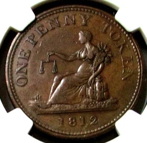1812 CANADA 1 PENNY THOMAS HALLIDAY SMALL SHIP VARIETY NGC XF 45 BROWN LC-47B1 - Picture 1 of 3