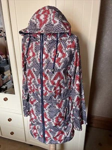 NEXT Ladies Grey Red Geometric Lightweight Hooded Showerproof Jacket Size 6 - Picture 1 of 10
