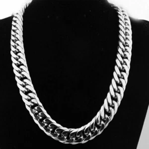 1pcs 16mm Stainless Steel Heavy Mens Silver Curb Cuban Chain Necklace Punk Style - Picture 1 of 8