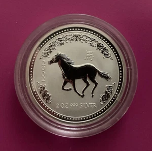 2002 Australia 2 Dollars 2 oz .999 Silver Coin Year of the Horse BU COIN. - Picture 1 of 2