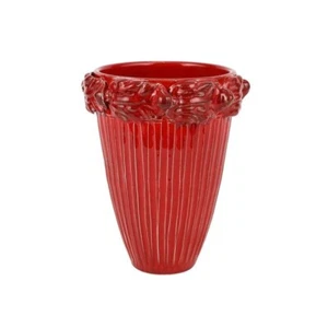 VIETRI 'Rustic Garden' Red Acanthus Leaf Tall Cachepot, New - Picture 1 of 1