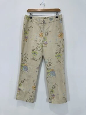 Pantalones Sigrid Olsen Mujer 10 (31x27) Marrón Floral Tiro Medio Corte Recto Elastizados Foto 1 de 4