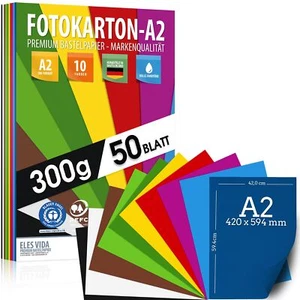 50 Blatt BUNTES PAPIER DIN A2-300g/m² Fotokarton Set 10 Farben - Bastelpapier... - Afbeelding 1 van 8