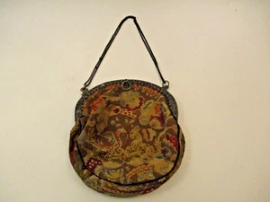 Antique German 800 Silver Frame Embroidered Fabric Purse Ornate Flowers - Picture 1 of 18