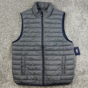 IZOD Puffer Vest Mens Medium Gray Jacket Advantage Performance Blue Full Zip NWT - Picture 1 of 9