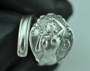 Massiver 925 Sterling Silber Nude Venus Mädchen Dame Verstellbarer Löffel Ring - Bild 1 von 6