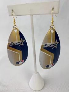 MLB Houston Astros Vintage Teardrop Large Spinner Women’s Hook Earrings - Picture 1 of 1