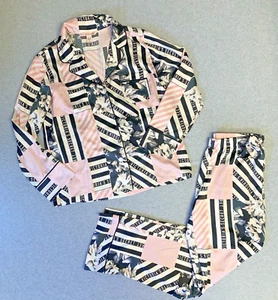 Victoria's Secret Pajama Set Womens M Afterhours Satin Iconic Stripe Pink Pajama - Picture 1 of 16
