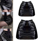 Women PVC Leather High Waist Skirt Latex Wet Look Zipper Micro Party Nightclub 