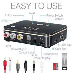 NFC Wireless Bluetooth 5.0 Audio Transmitter Receiver HiFi Music Adapter AUX RCA - Picture 1 of 12
