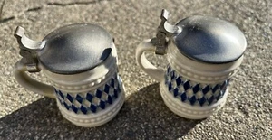 2 Vintage Original BMF Schnapskrugerl Pewter Lidded Stein Miniature Whiskey Tot - Picture 1 of 13