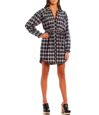 New Chelsea & Violet Junior Plaid Collared Flannel Dress, Bl/White XS - Image 1 of 4