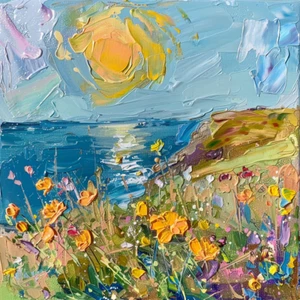 Yorkshire Coast Wildflower Leinwandbild | Küstenlandschaft Kunst | 30x30 & Größen - Bild 1 von 1