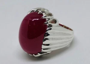 Big Pigeon Dark Deep Red Cabochon Ruby Sterling Silver 925 Handmade Mens Ring - Picture 1 of 5