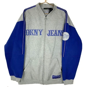 Vintage DKNY Jeans Sweatshirt Jacket Size 2XL Gray Full Zip Baseball Series Y2K - Picture 1 of 4