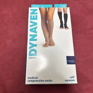 Dynaven Unisex Opaque Knee High Open Toe Compression Socks SL 14892 Light Beige - Picture 1 of 4