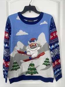 New 33 Degrees Boy's Youth M Yeti Skiing Christmas Sweater Size 18-20 - Picture 1 of 4