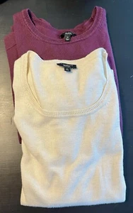 2 Talbots Women's Silk Blend Sweater 1X Petite Short Sleeve Cream Plum - Picture 1 of 10