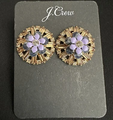 J Crew Flower / Baguette Rose Crystal Round Earrings Purple Foto 1 de 3