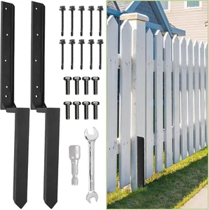 Heavy Duty Steel Fence Post Repair Stakes - 2 Pack Ground Spike Anchors - Picture 1 of 12