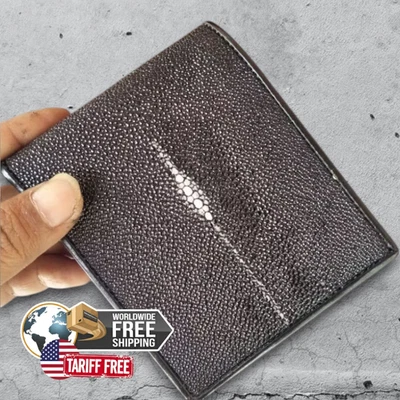 Cartera de cuero genuino Stingray para hombre exótica doble pliegue con motivo de línea de perlas rectas Foto 1 de 4