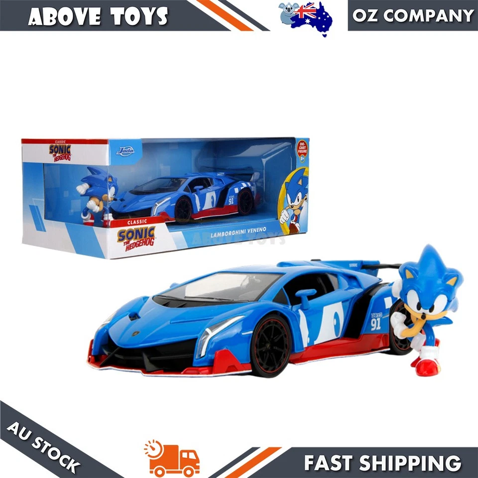 Jada 1:24 Sonic The Hedgehog Lamborghini Veneno With Sonic Figure Diecast Model - Image 1 of 4