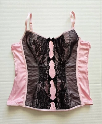 Vintage Y2K Victoria’s Secret Pink Satin and Black Lace Corset Tank Size Large - Image 1 of 4