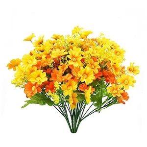 Artificial Fake Flowers Bundles Daisy Mums Flowers Outdoor UV 6 Yellow,orange - Picture 1 of 7