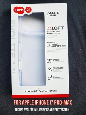 FOR IPHONE 17 PRO MAX CASE TECH21 EVOLITE 10FT DROP TESTED /ASAHI TEMPERED GLASS - Image 1 of 4