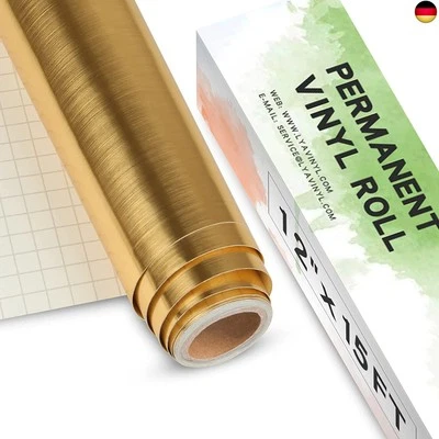 LYA VINYL Gebürstetes Gold Vinylfolie Plotter, 30,5 x 457,2cm Gold Plotterfolie