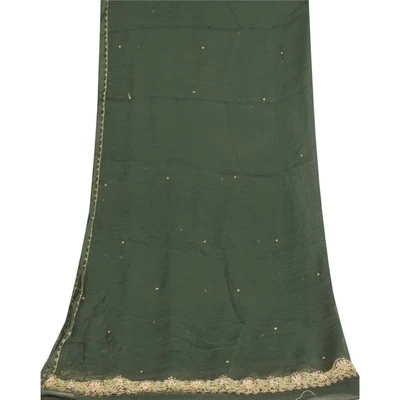 Bufandas envolventes Sanskriti Vintage Verde Dupatta Estola Larga Gasa Pura Cuentas a Mano Foto 1 de 4