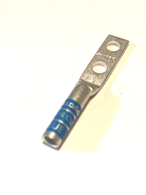 YAZ6C2TC14 compatible 6 AWG 1/4" 2-Hole, 5/8" CTR,  Long Barrel, Copper Comp Lug - Image 1 of 2