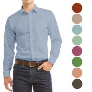Men's Long Sleeve Regular Fit Button Up Pocket Solid Standard Cuff Dress Shirt - Picture 1 of 145