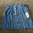 indigo rein stiped high waisted linen blend skirt size s new