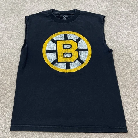 Boston Bruins Shirt Men Small Bobby Orr Black Tank Top NHL Hockey Gym Old Time Cover