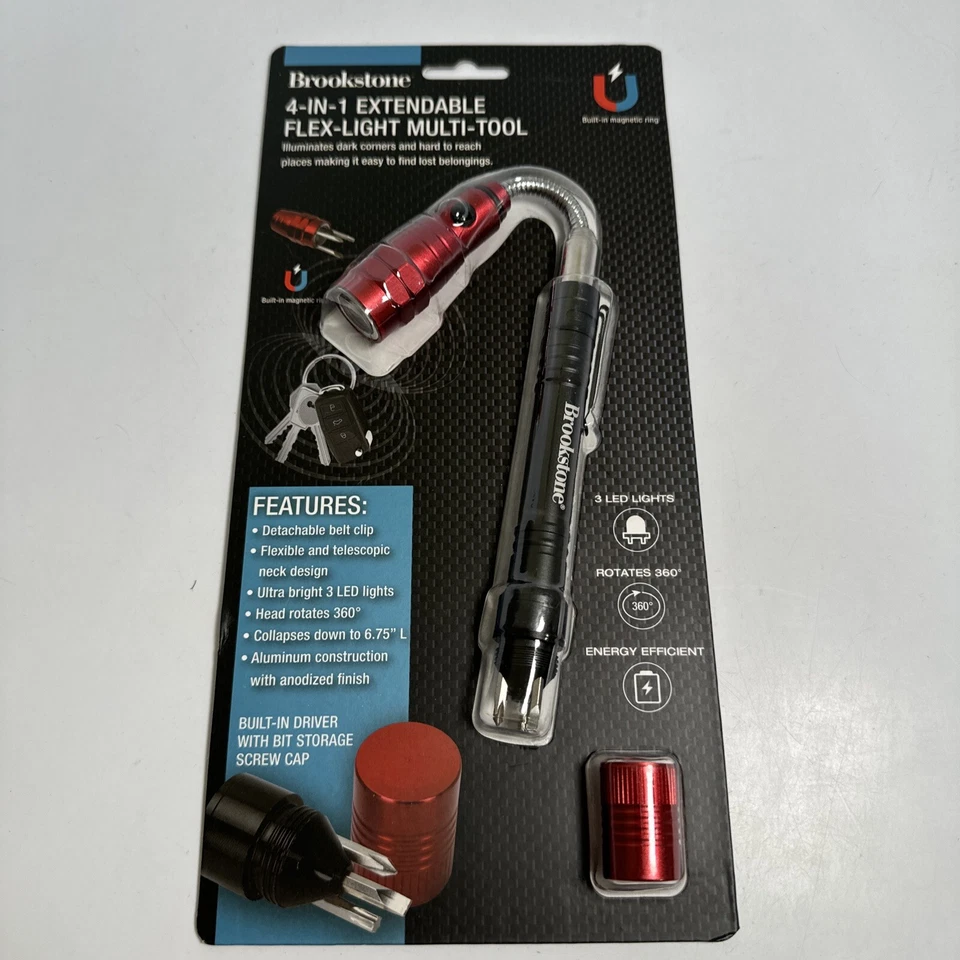 BROOKSTONE 4-IN-1 EXTENDABLE FLASHLIGHT MULTI-TOOL. SMBKN-71122