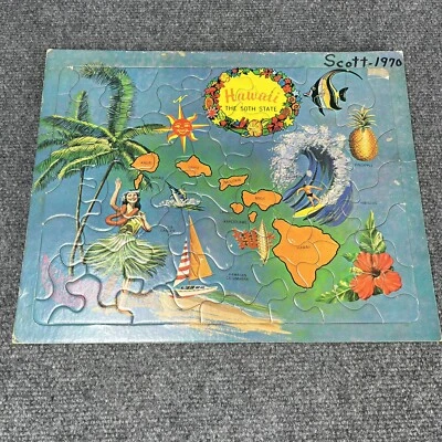 Vintage Hawaii Puzzle The 50th State 1970's Cardboard Islands Souvenir Hawaiian - Image 1 of 4