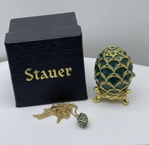 Vintage STAUER Egg Trinket Box with Matching Pendant Necklace With Box - Picture 1 of 8