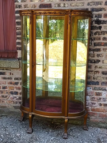Victorian Antique curved glass curio display cabinet Cover