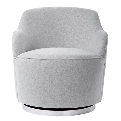 Elegant Soft Gray Swivel Accent Chair Round Barrel Minimalist Silver Spinning - Image 1 of 4