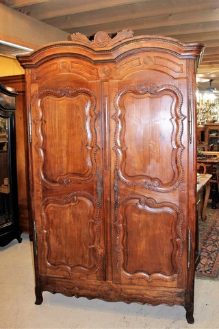 Large French Antique Louis XV Walnut Armoire Three Shelf Cabinet Marked 1805 Cover